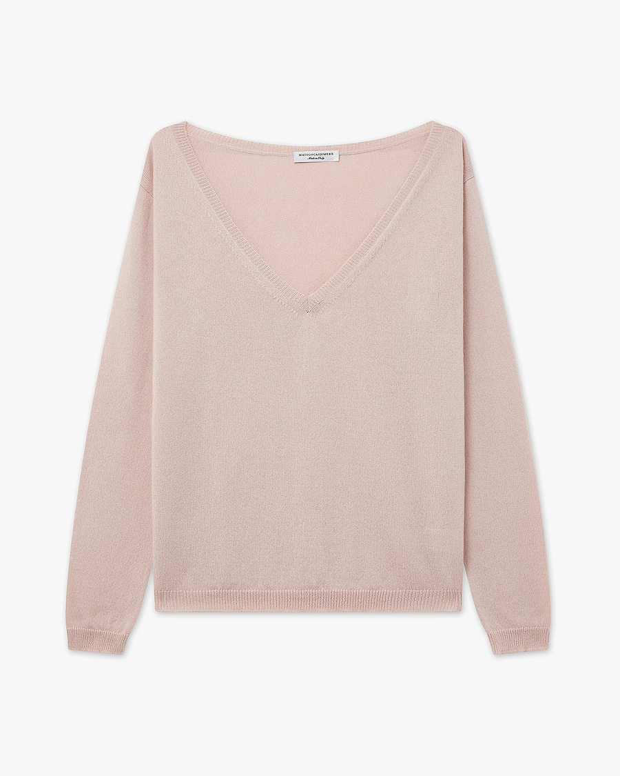 Essential Wide V-Neck Sweater - Rose Cashmere