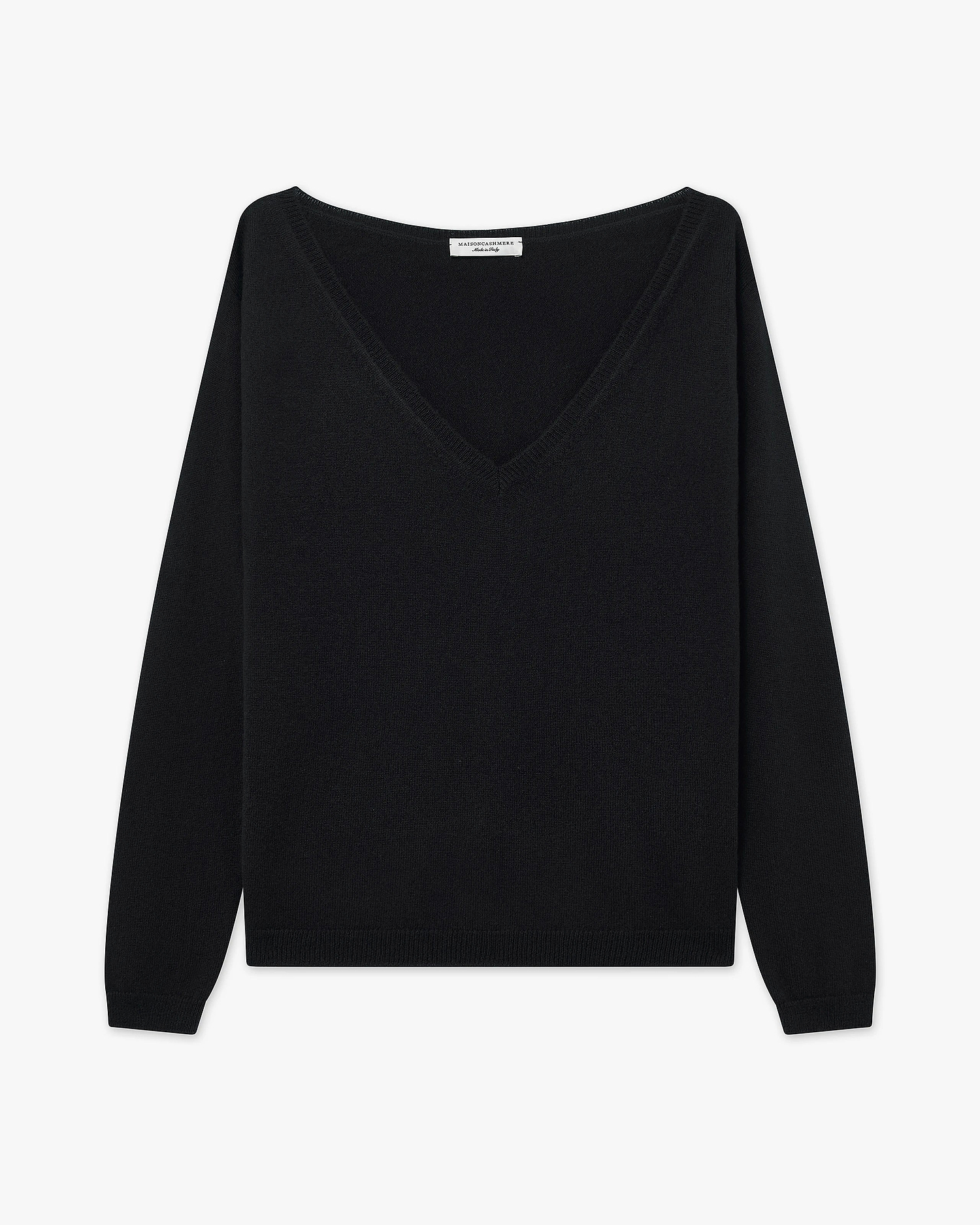 Essential Wide V-Neck Sweater - Black Cashmere