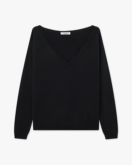 Essential Wide V-Neck Sweater - Black Cashmere