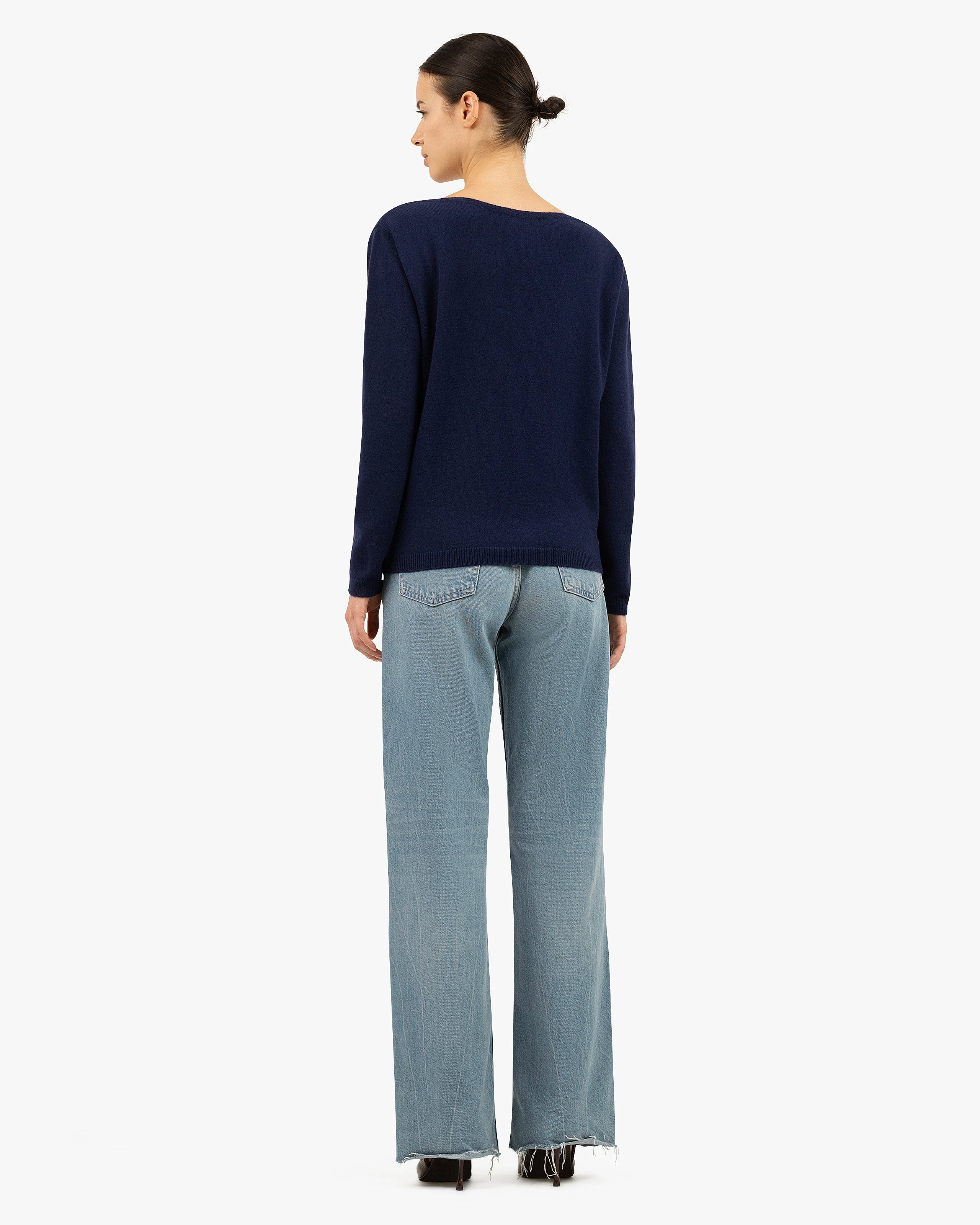 Essential Wide V-Neck Sweater - Blue Cashmere