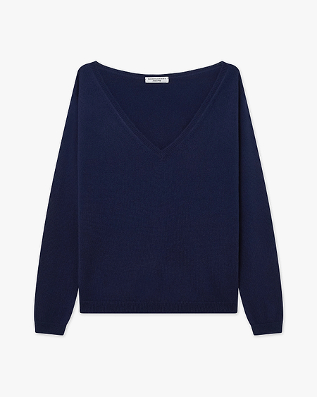 Essential Wide V-Neck Sweater - Blue Cashmere