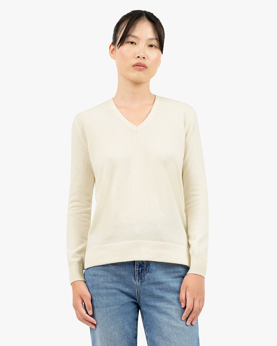 Women's Florenz V-Neck Sweater - White Cashmere