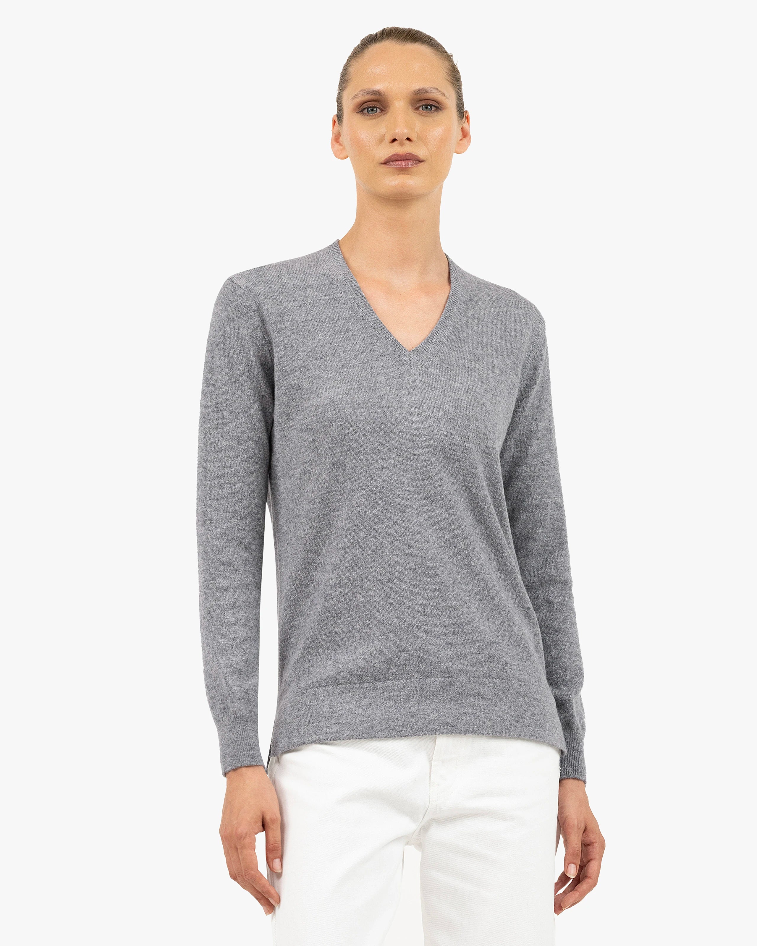 Women's Florenz V-Neck Sweater - Medium Grey Cashmere