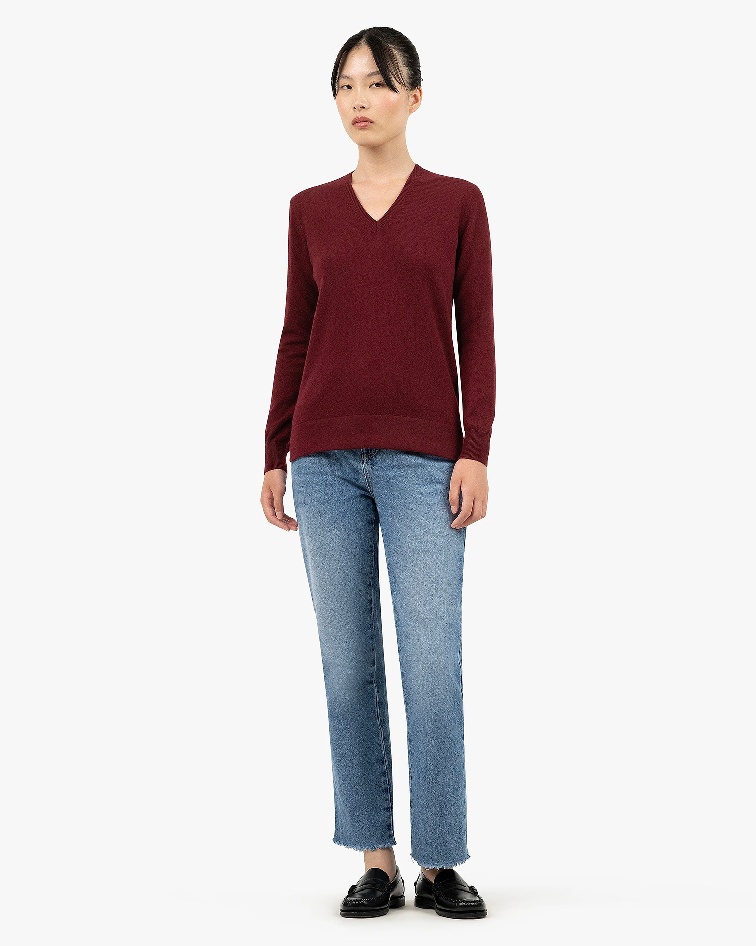 Women's Florenz V-Neck Sweater - Bordeaux Cashmere