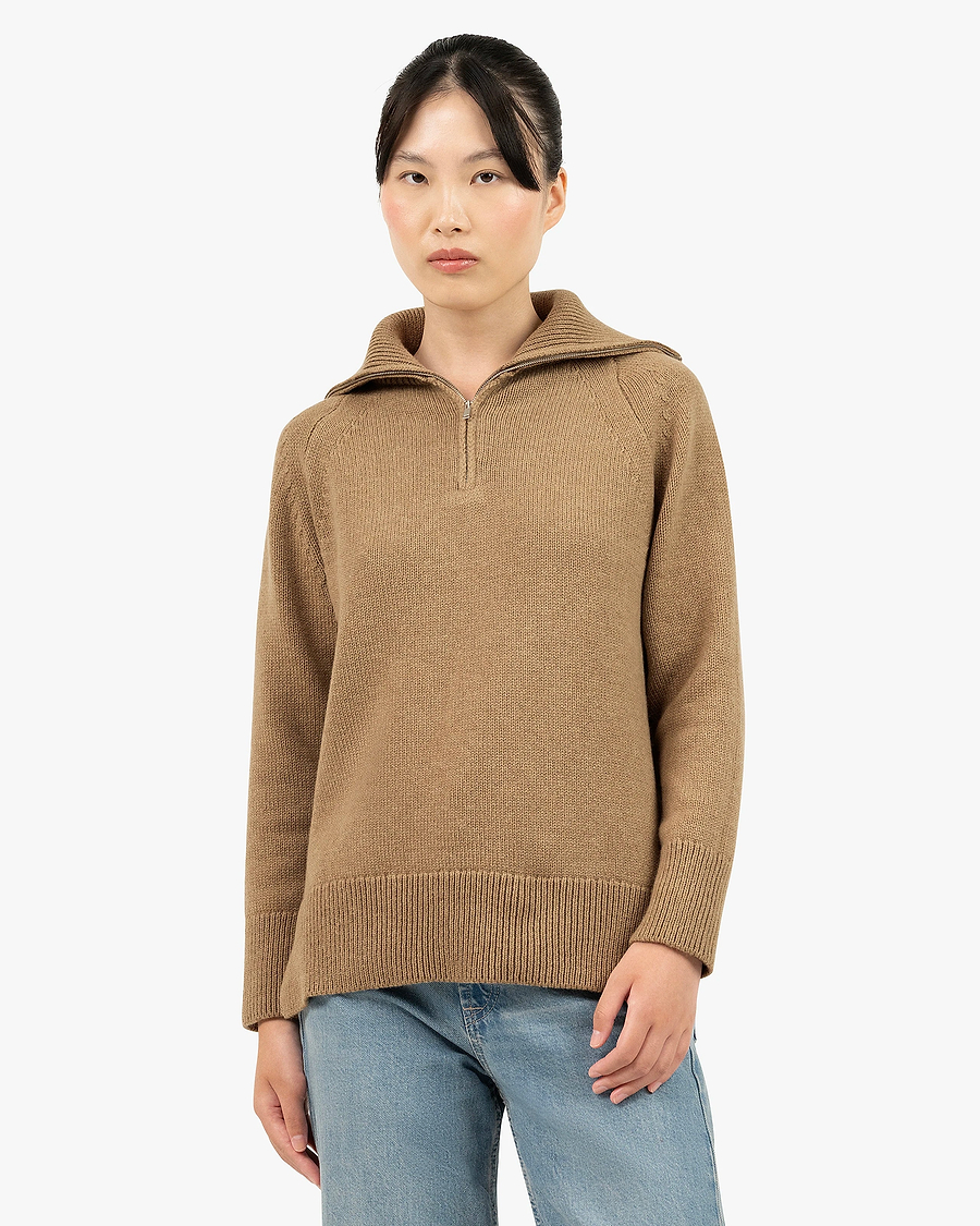 Women's Funes Zip Sweater - Hazelnut Merino
