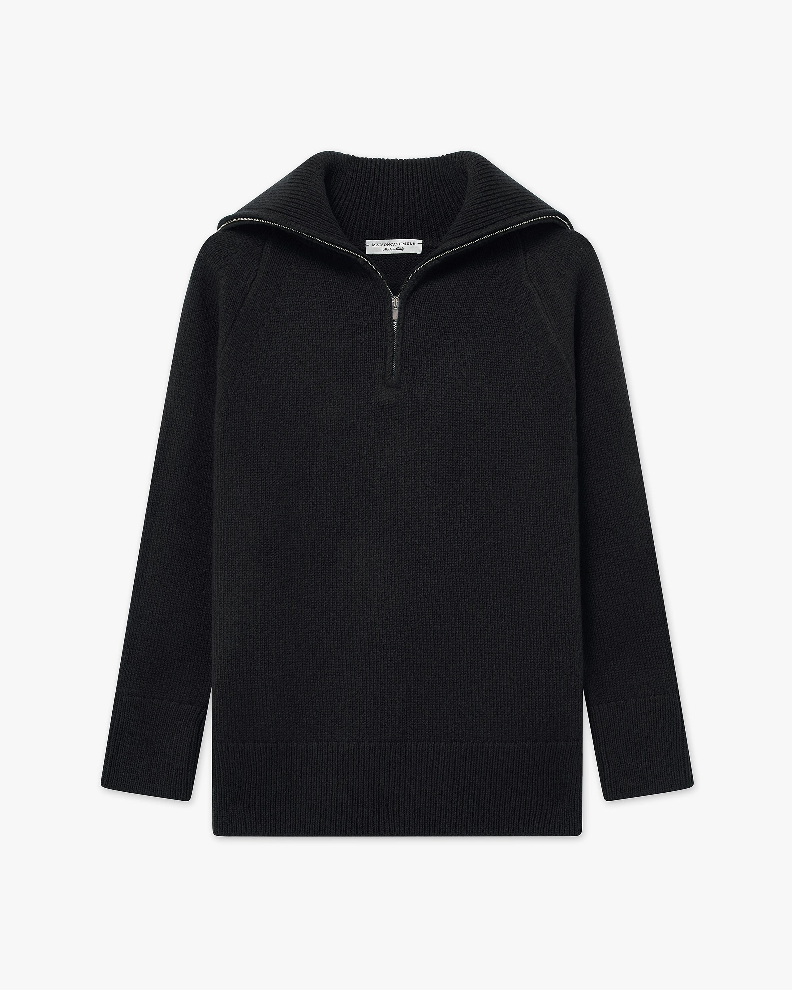 【美品】  m.u Japoness / エムユー | FLEECE RAGLAN PULLOVER トップス | F | Black | レディース Women's Funes Zip Merino Sweater - Black | MaisonCashmere