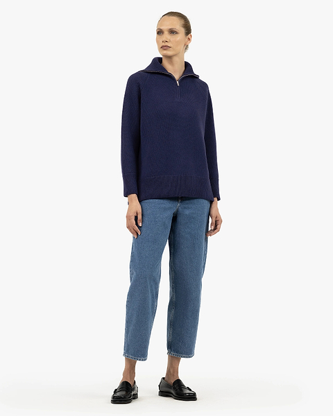 Women's Funes Zip Sweater - Blue Merino