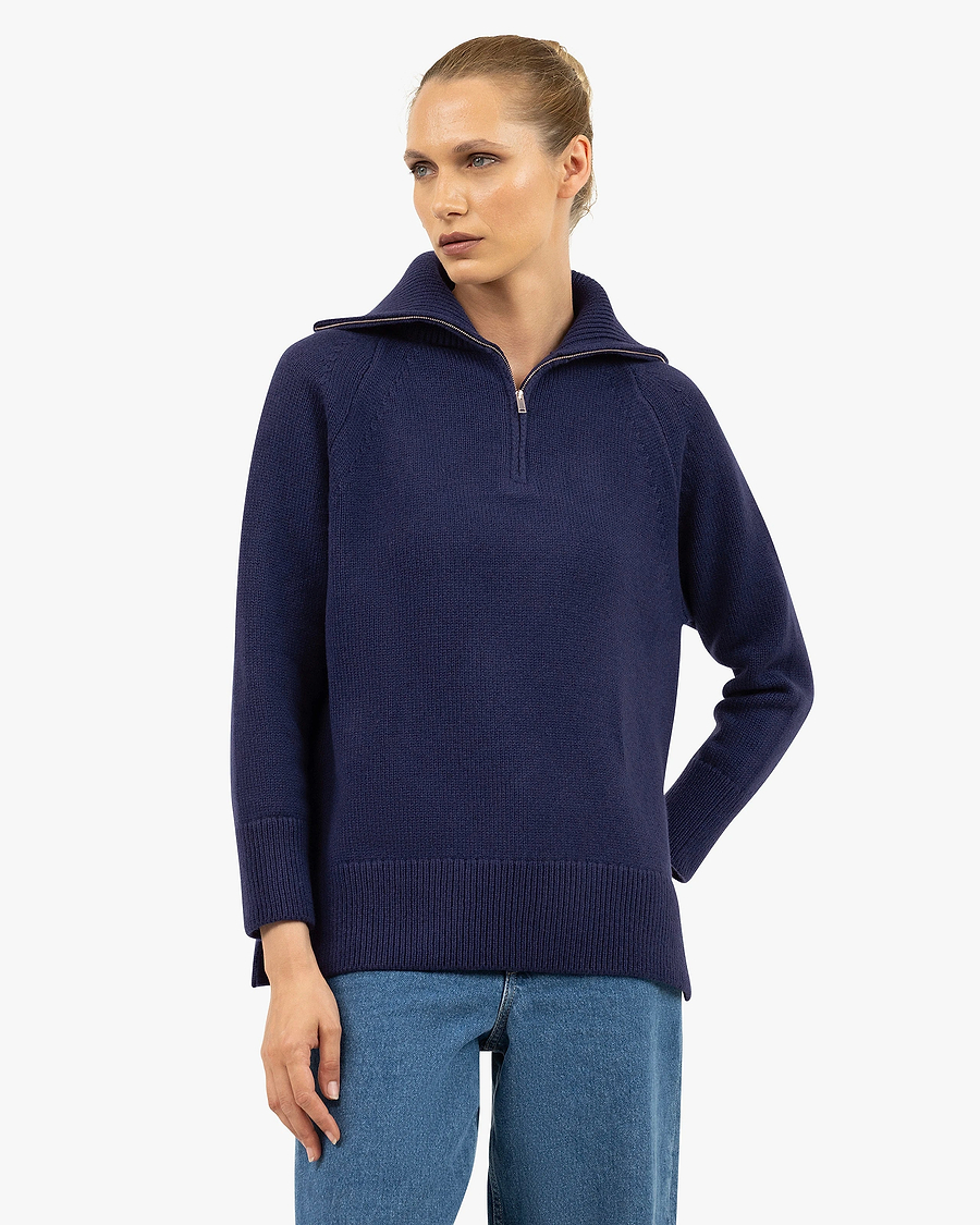 Women's Funes Zip Sweater - Blue Merino
