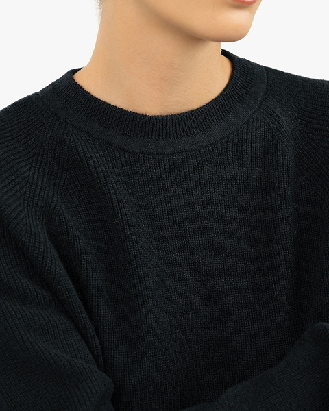 Women's Garisenda Crew Neck Sweater - Black Merino / Cashmere