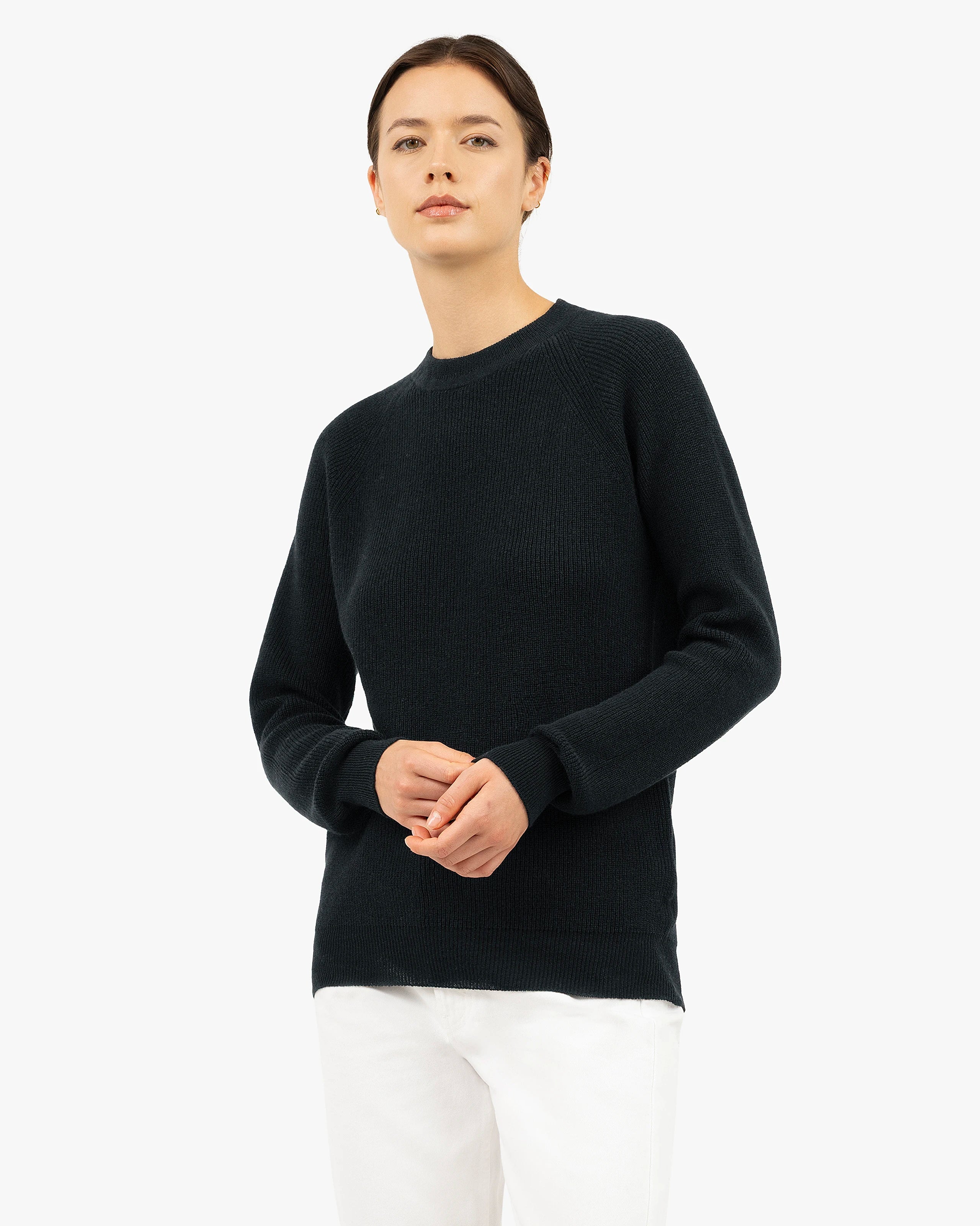 Women's Garisenda Crew Neck Sweater - Black Merino / Cashmere