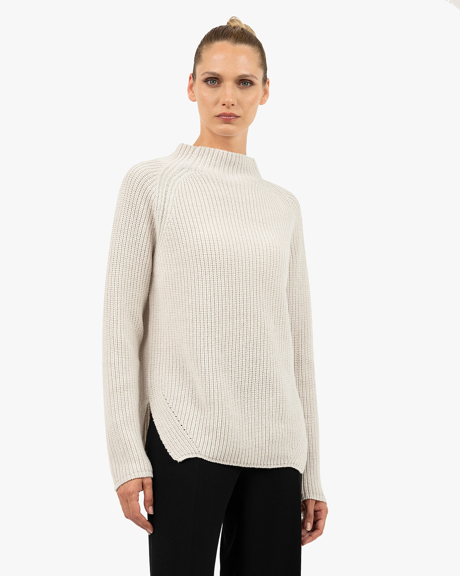 Garisenda Mock Neck Sweater - White Merino / Cashmere