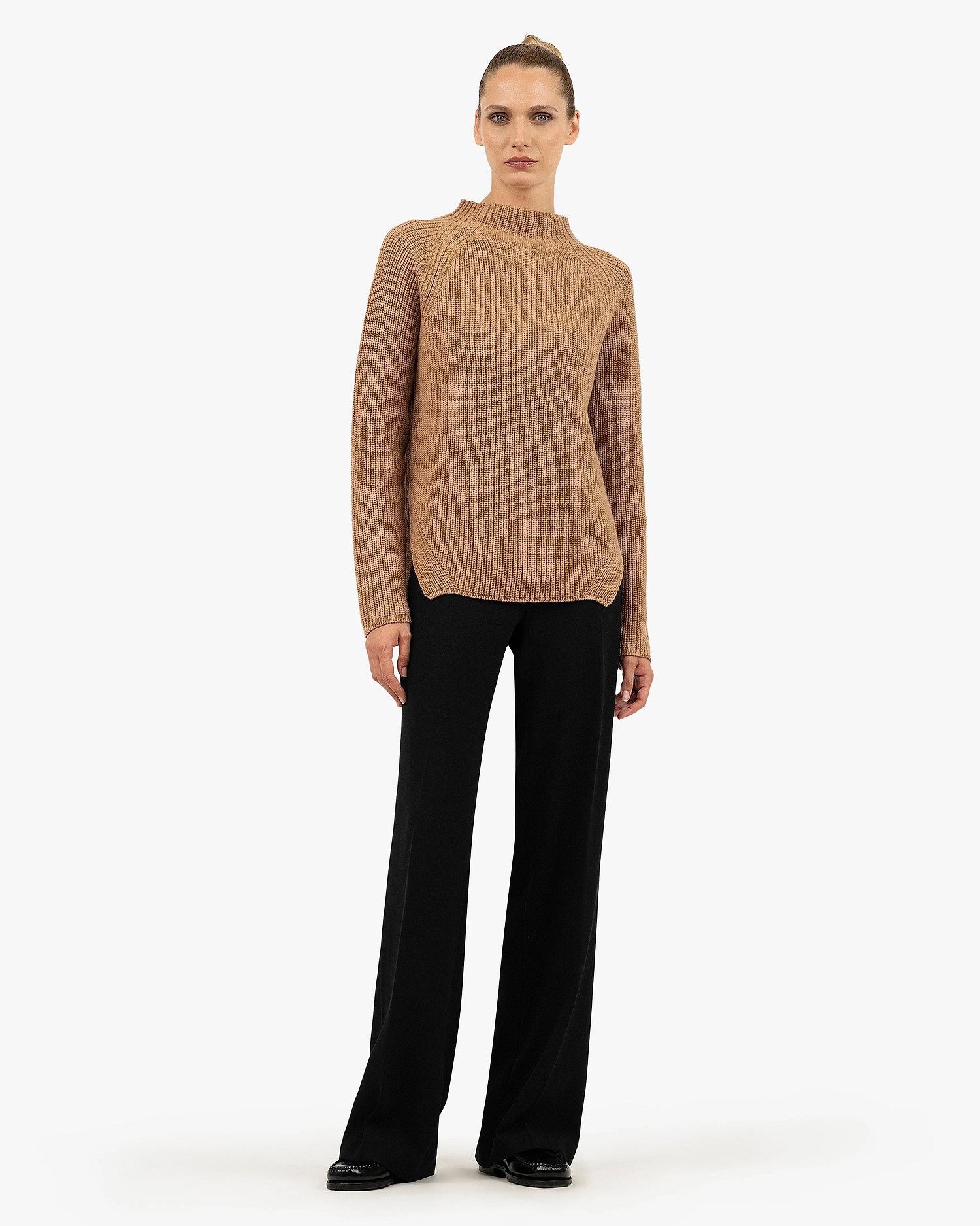 Garisenda Mock Neck Sweater - Camel Merino / Cashmere