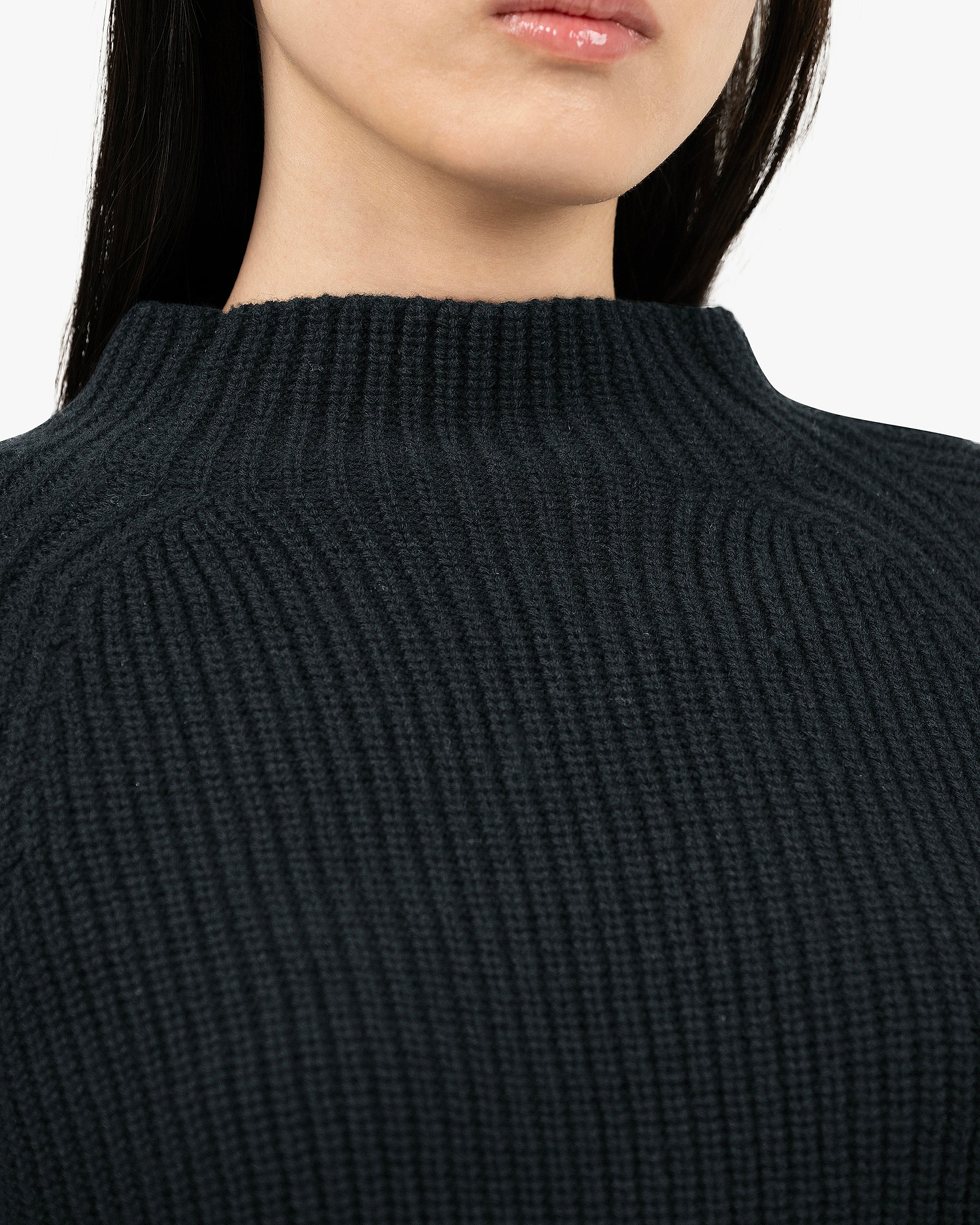 Garisenda Mock Neck Sweater - Black Merino / Cashmere