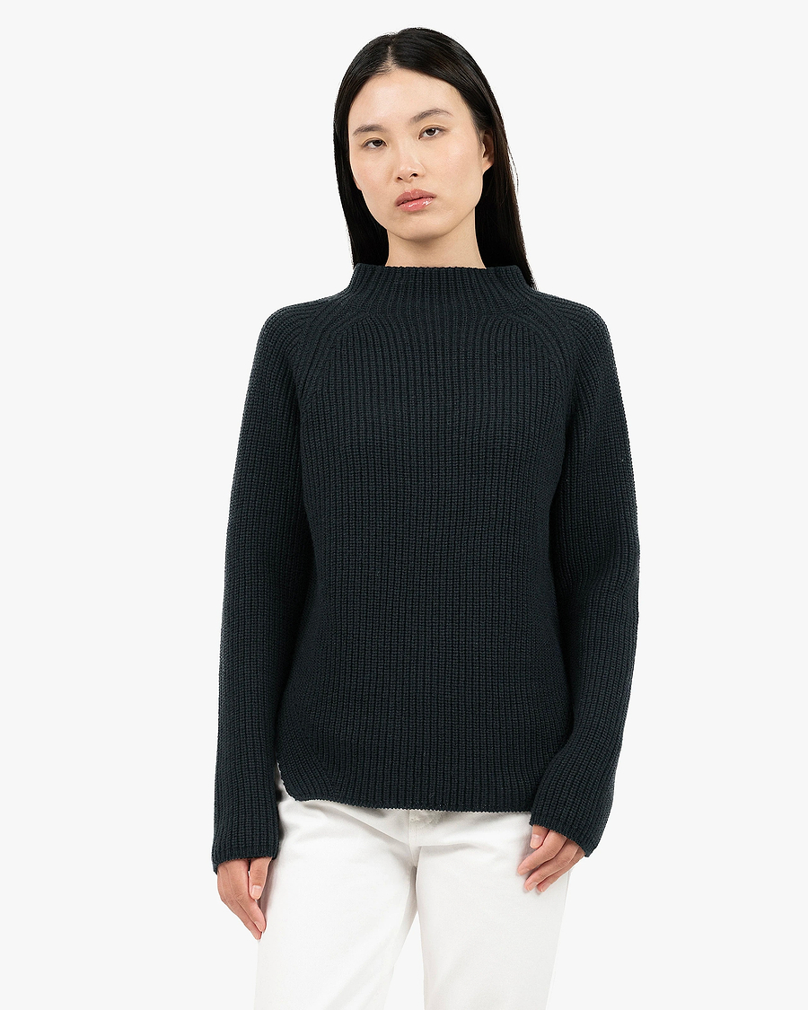 Garisenda Mock Neck Sweater - Black Merino / Cashmere