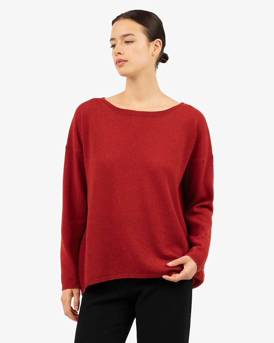 Lightness Boat Neck Sweater - Red Cashmere