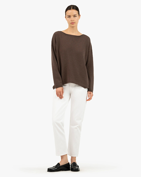 Lightness Boat Neck Sweater - Brown Cashmere