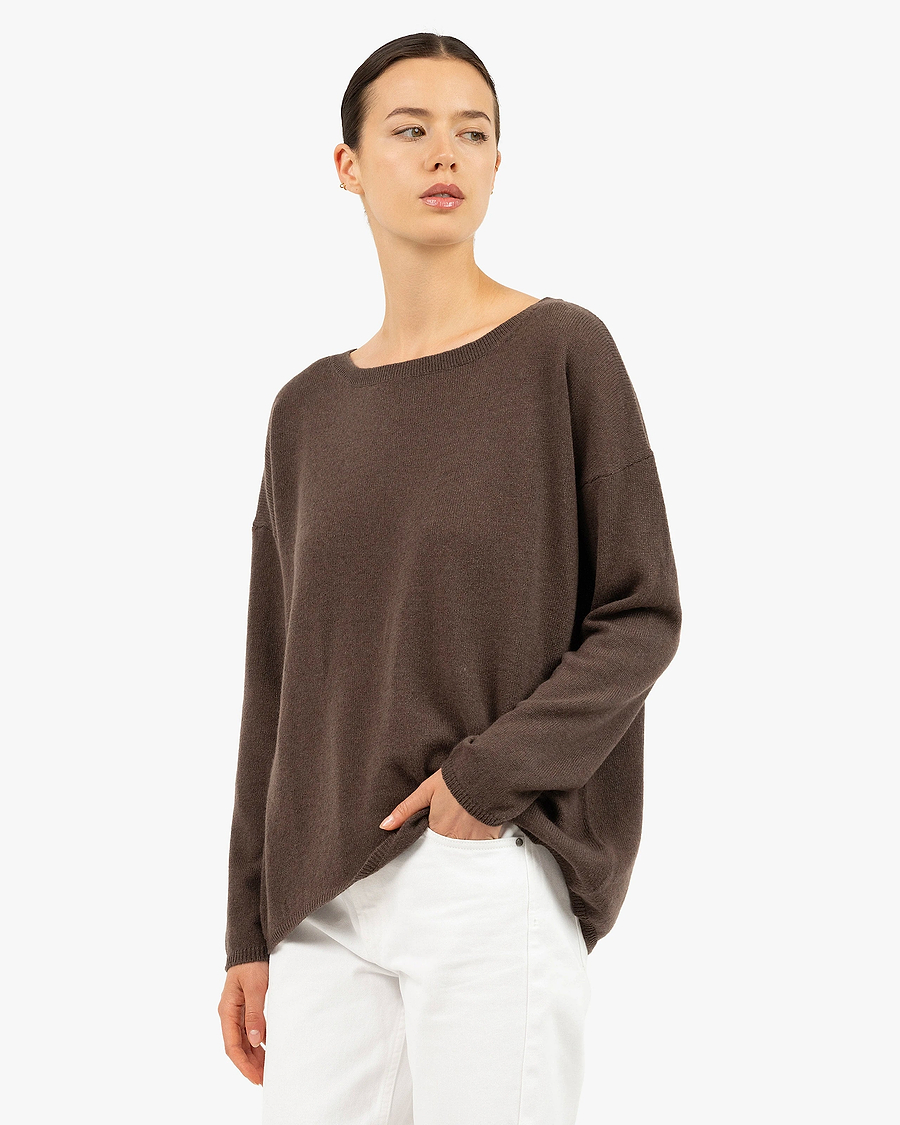 Lightness Boat Neck Sweater - Brown Cashmere
