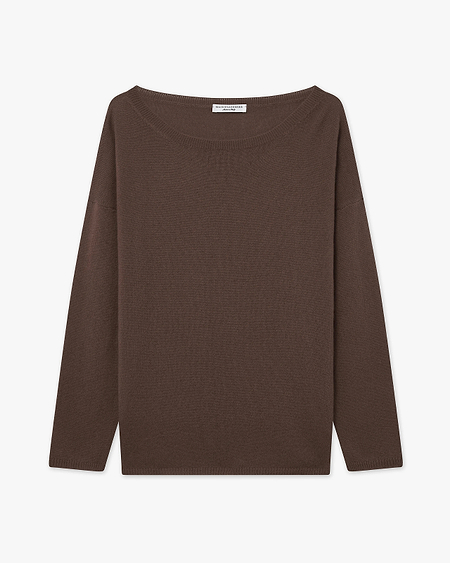 Lightness Boat Neck Sweater - Brown Cashmere