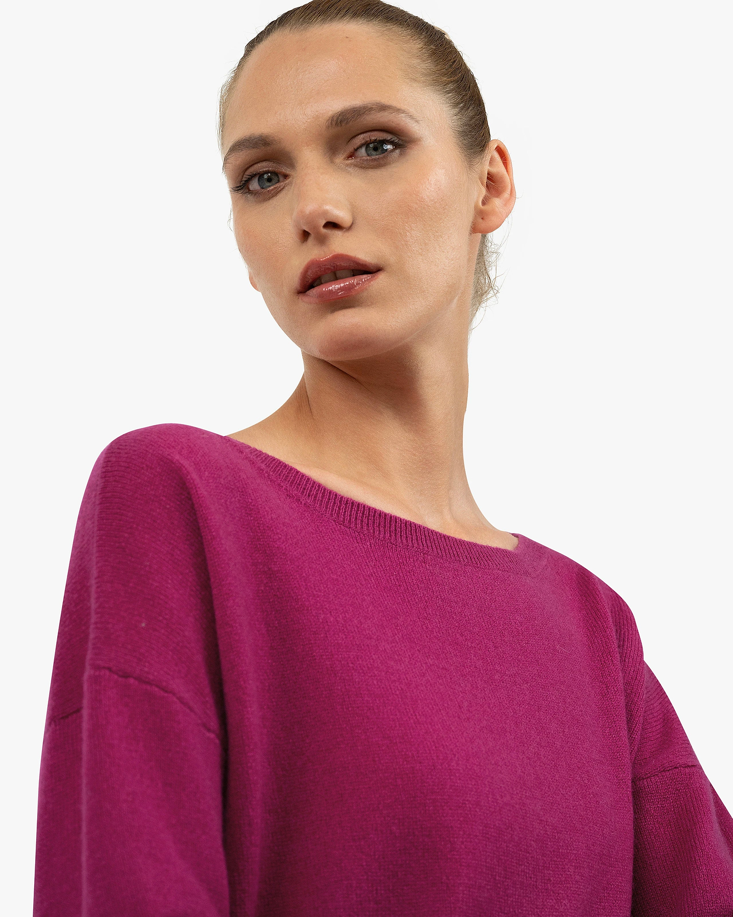 Lightness Boat Neck Sweater - Magenta Cashmere