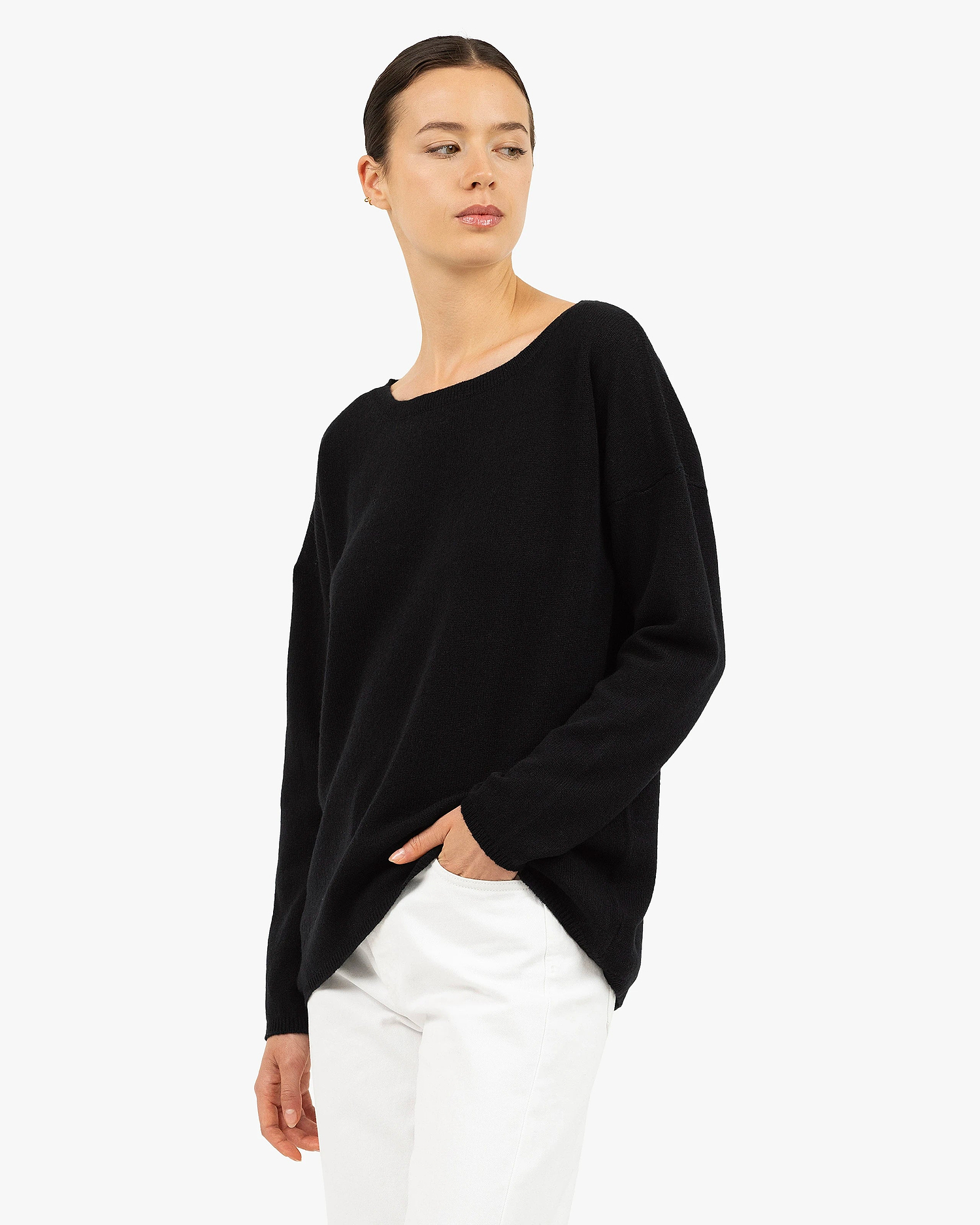 Lightness Boat Neck Sweater - Black Cashmere