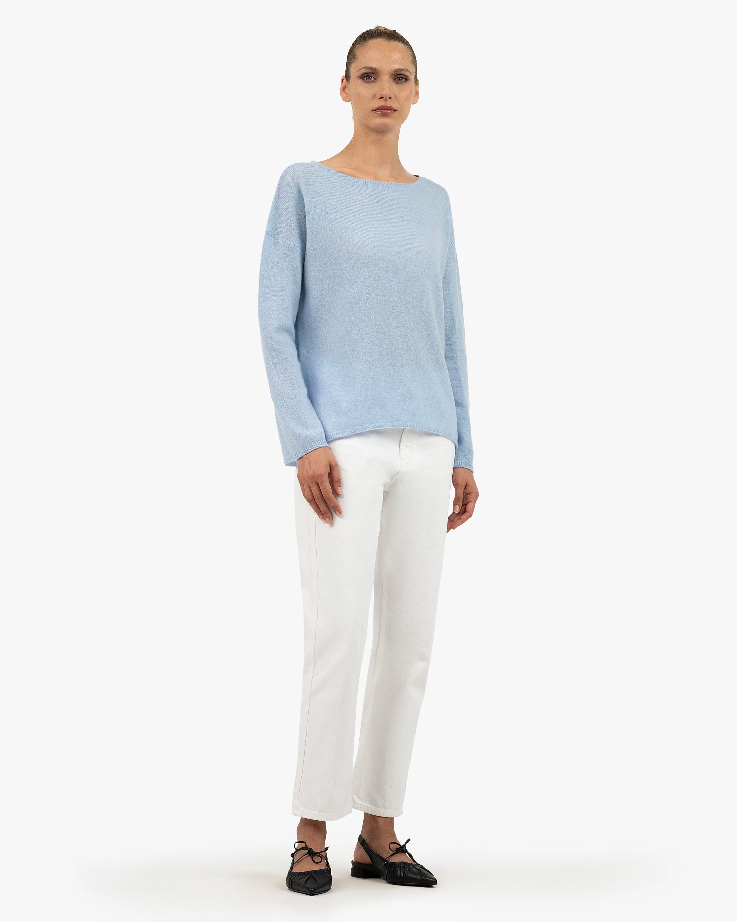 Lightness Boat Neck Sweater - Light Blue Cashmere
