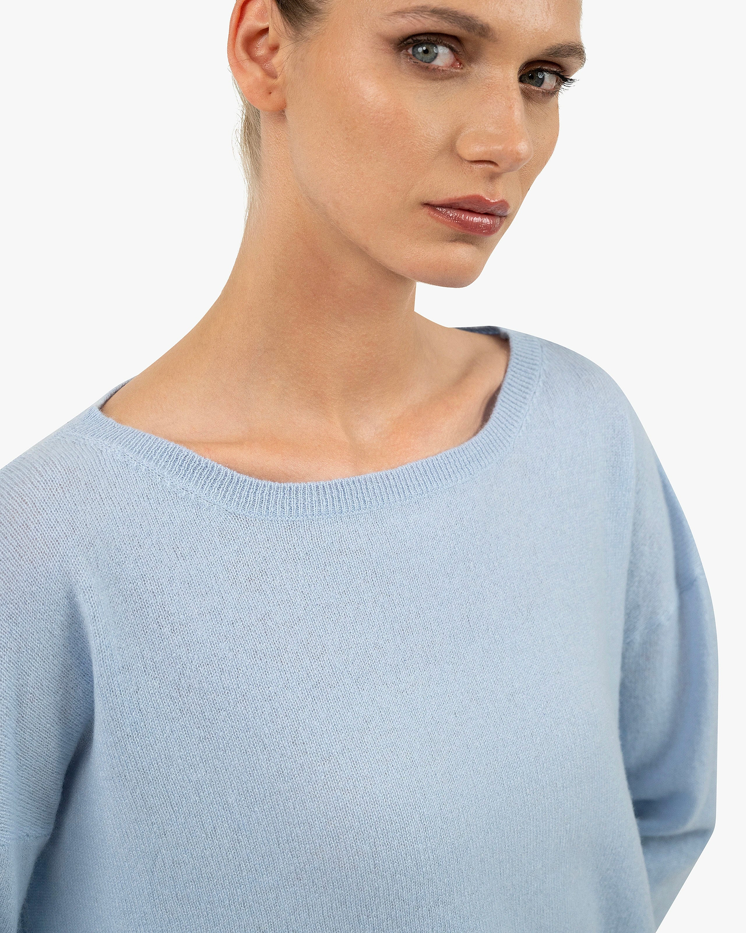 Lightness Boat Neck Sweater - Light Blue Cashmere