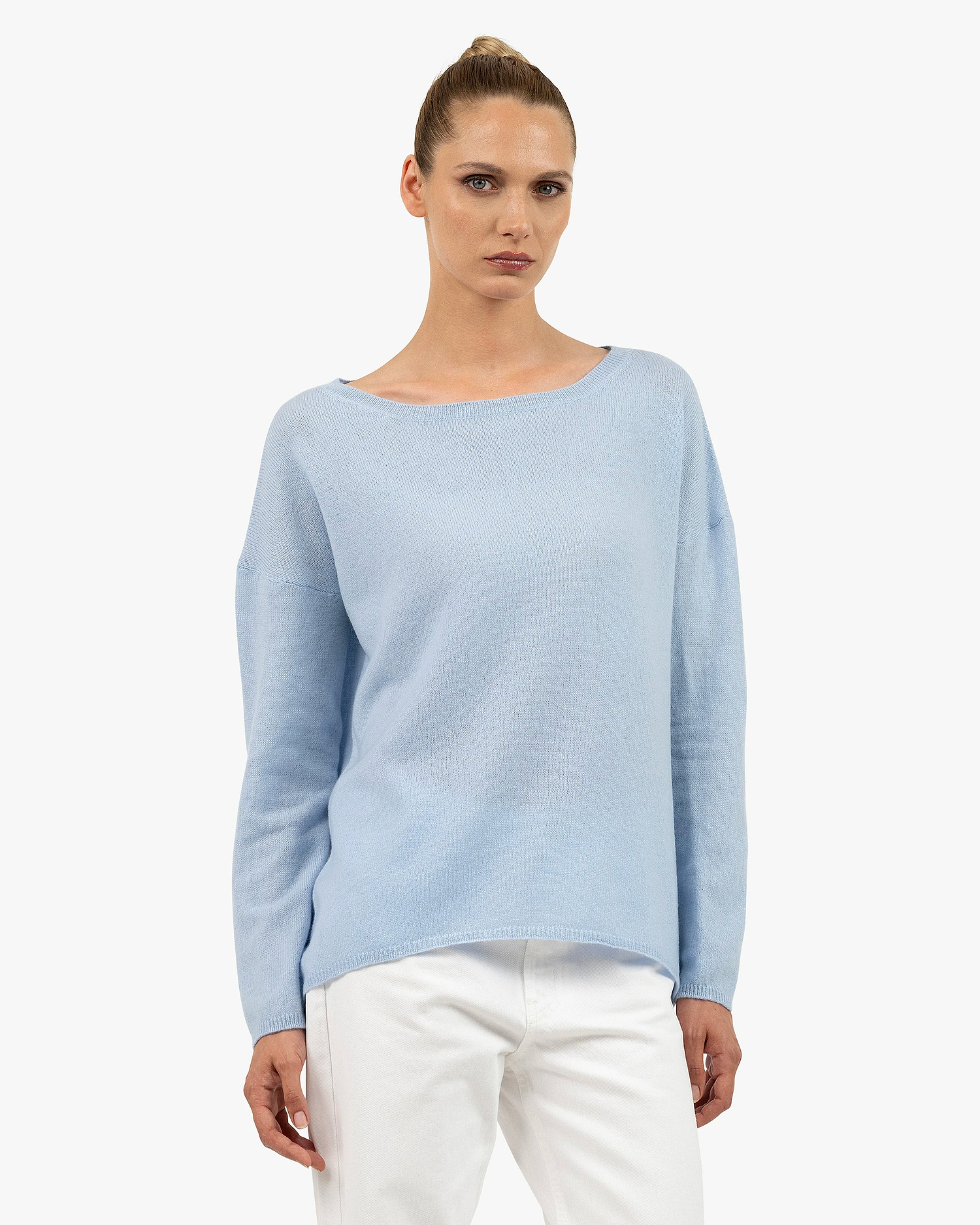 Lightness Boat Neck Sweater - Light Blue Cashmere