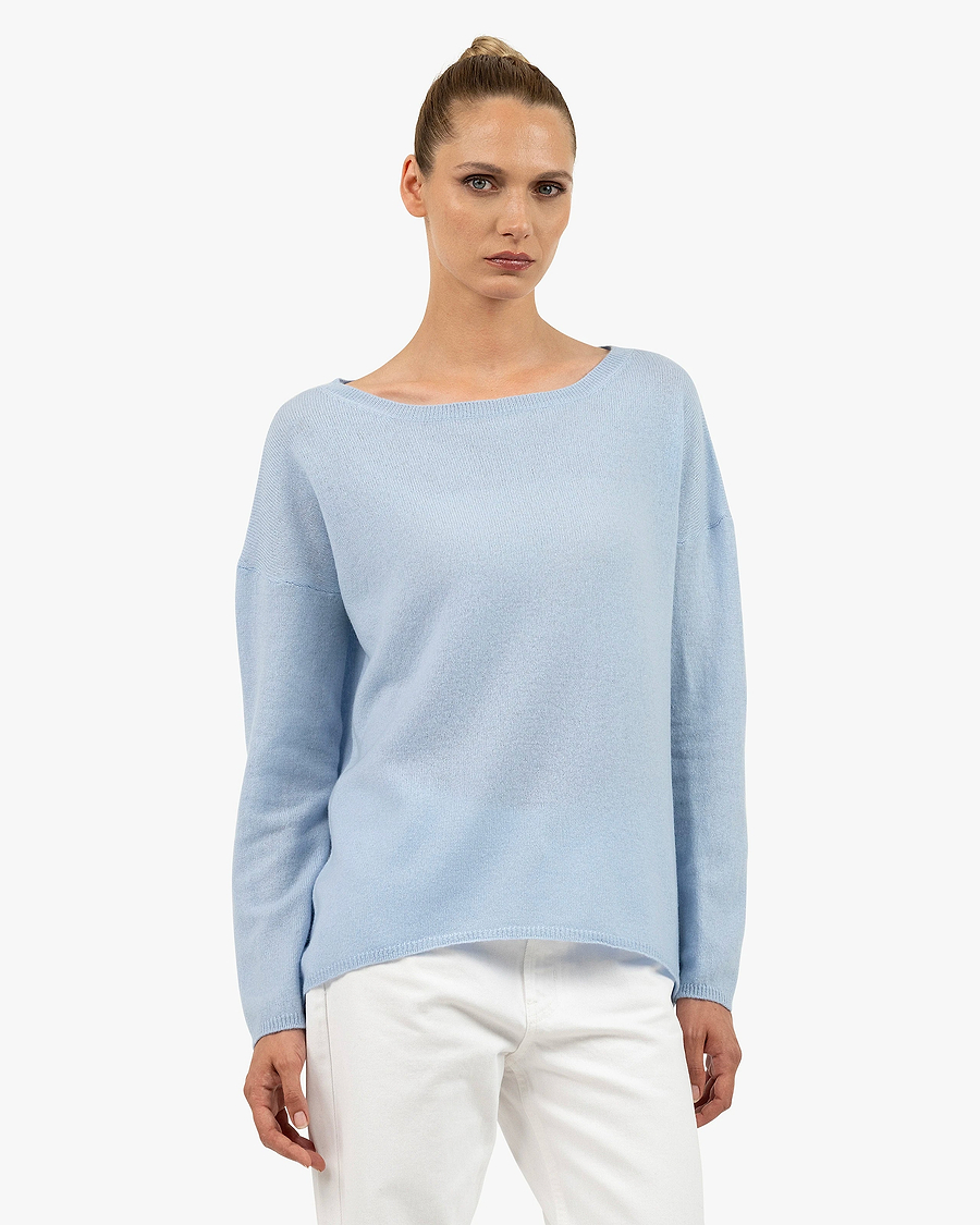 Lightness Boat Neck Sweater - Light Blue Cashmere