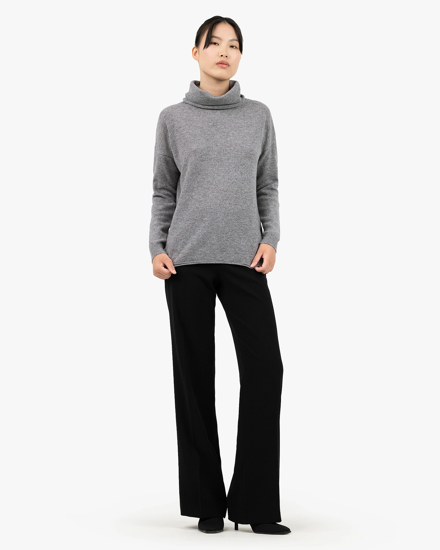 Lightness Cowl Neck Sweater - Medium Grey Cashmere