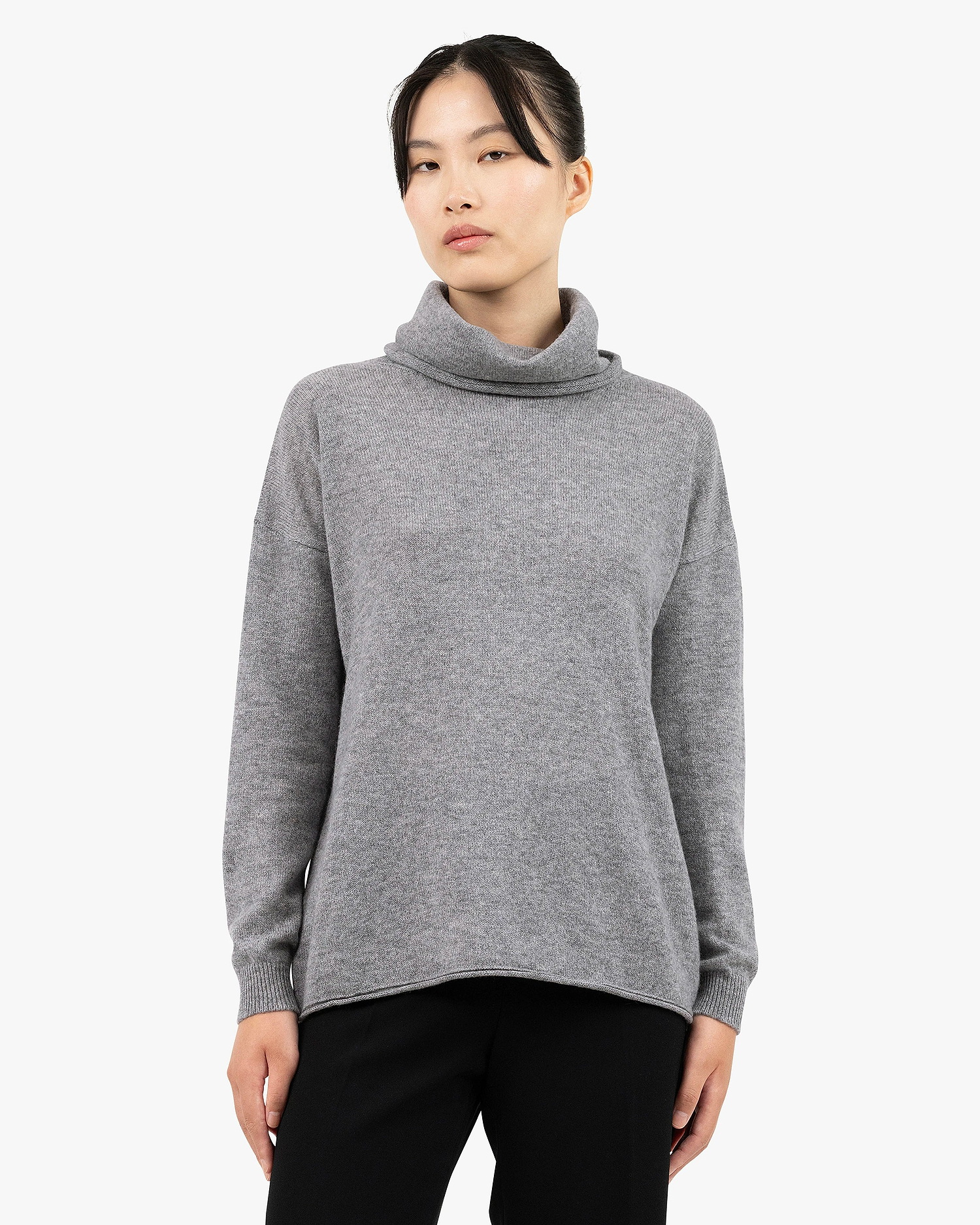 Lightness Cowl Neck Sweater - Medium Grey Cashmere