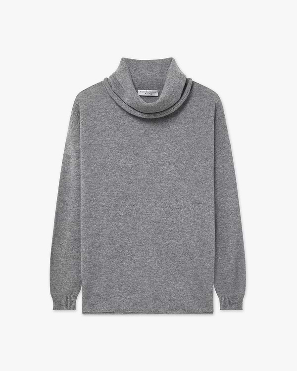 Lightness Wasserfallkragen Pullover - Mittelgrau