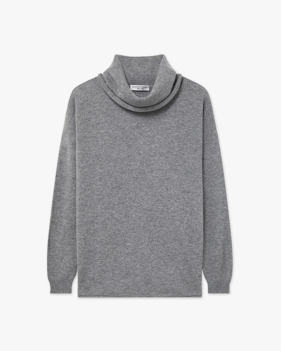 Lightness Cowl Neck Sweater - Medium Grey Cashmere