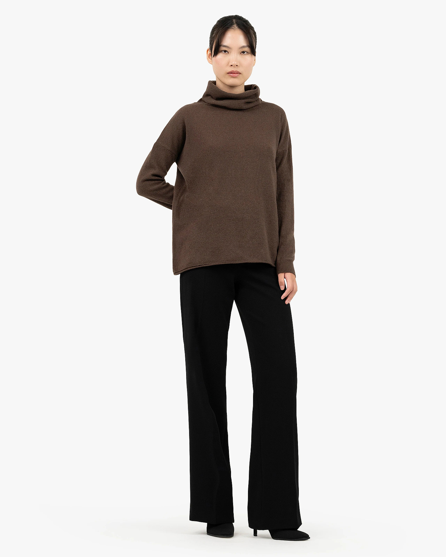 Lightness Cowl Neck Sweater - Brown Cashmere