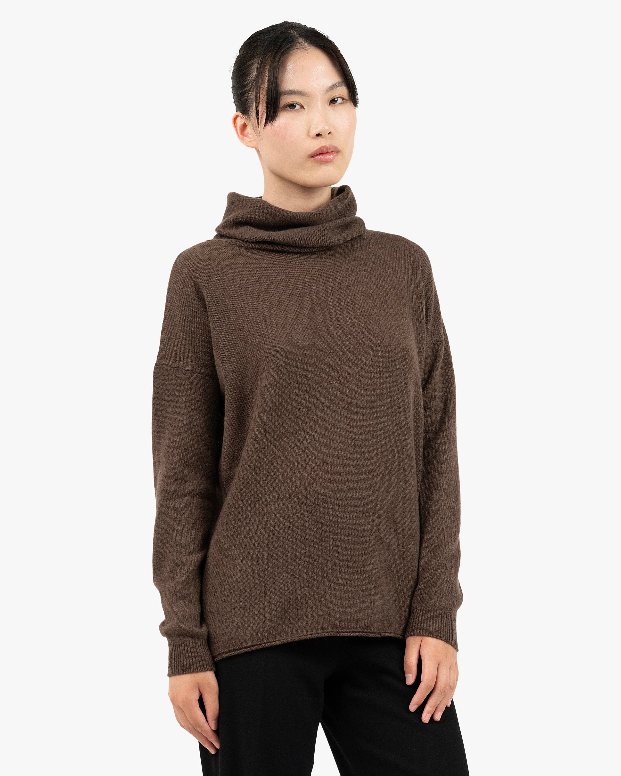Lightness Cowl Neck Sweater - Brown Cashmere