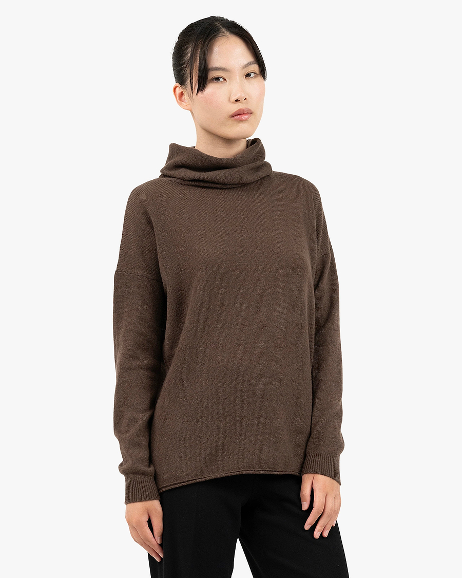Lightness Cowl Neck Sweater - Brown Cashmere