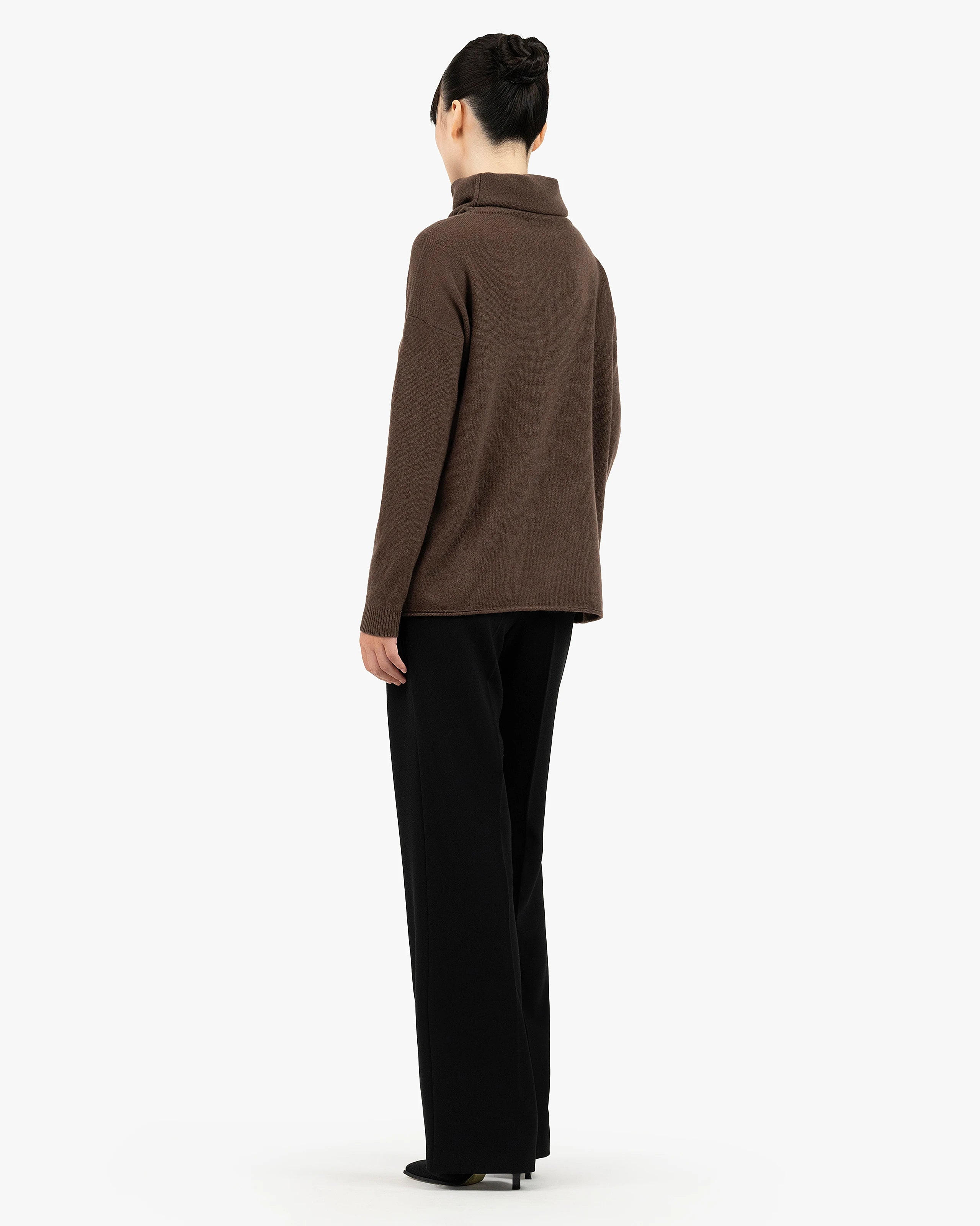 Lightness Cowl Neck Sweater - Brown Cashmere