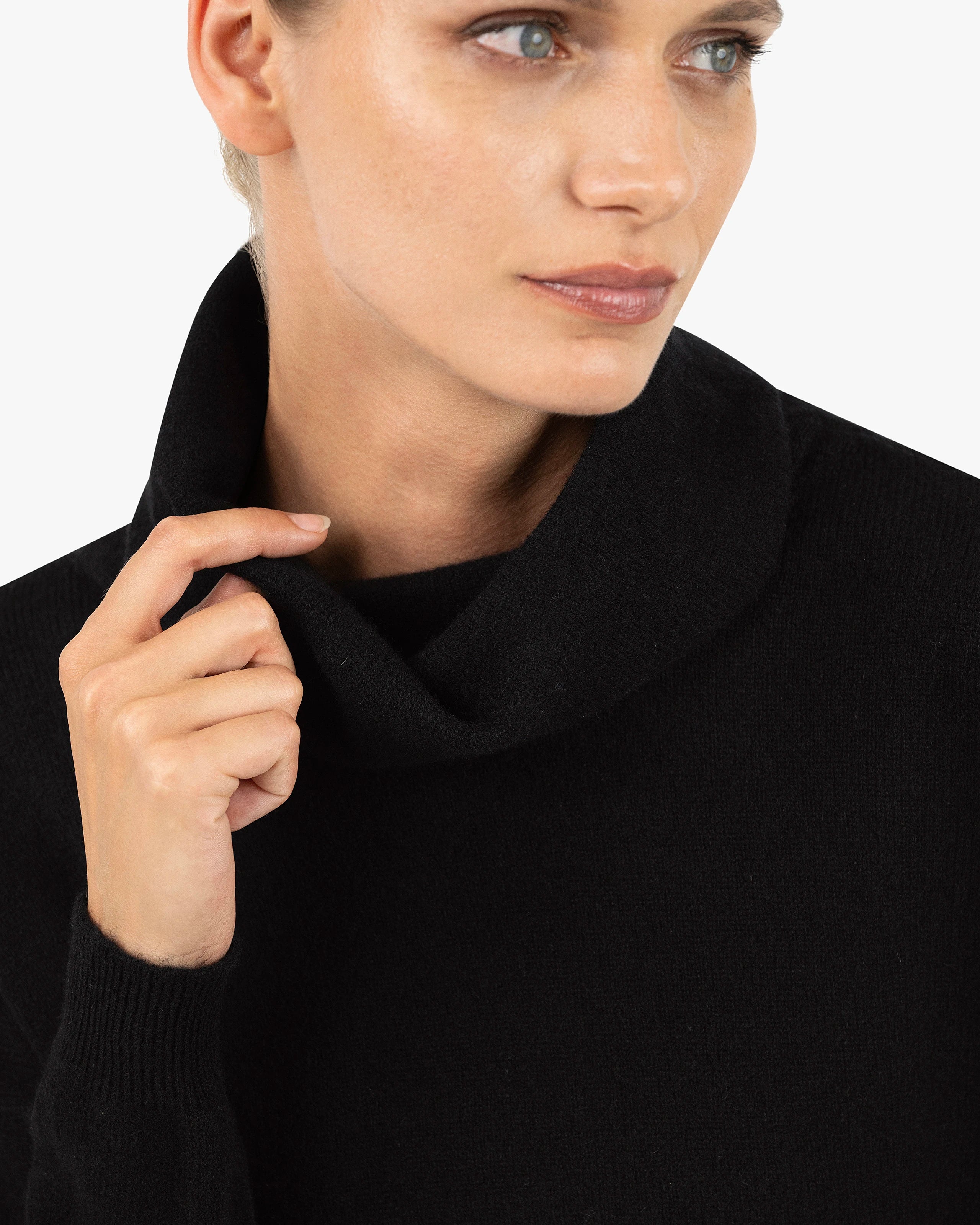 Lightness Cowl Neck Sweater - Black Cashmere