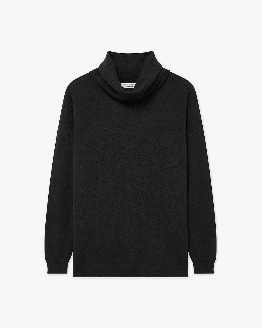 Lightness Cowl Neck Sweater - Black Cashmere