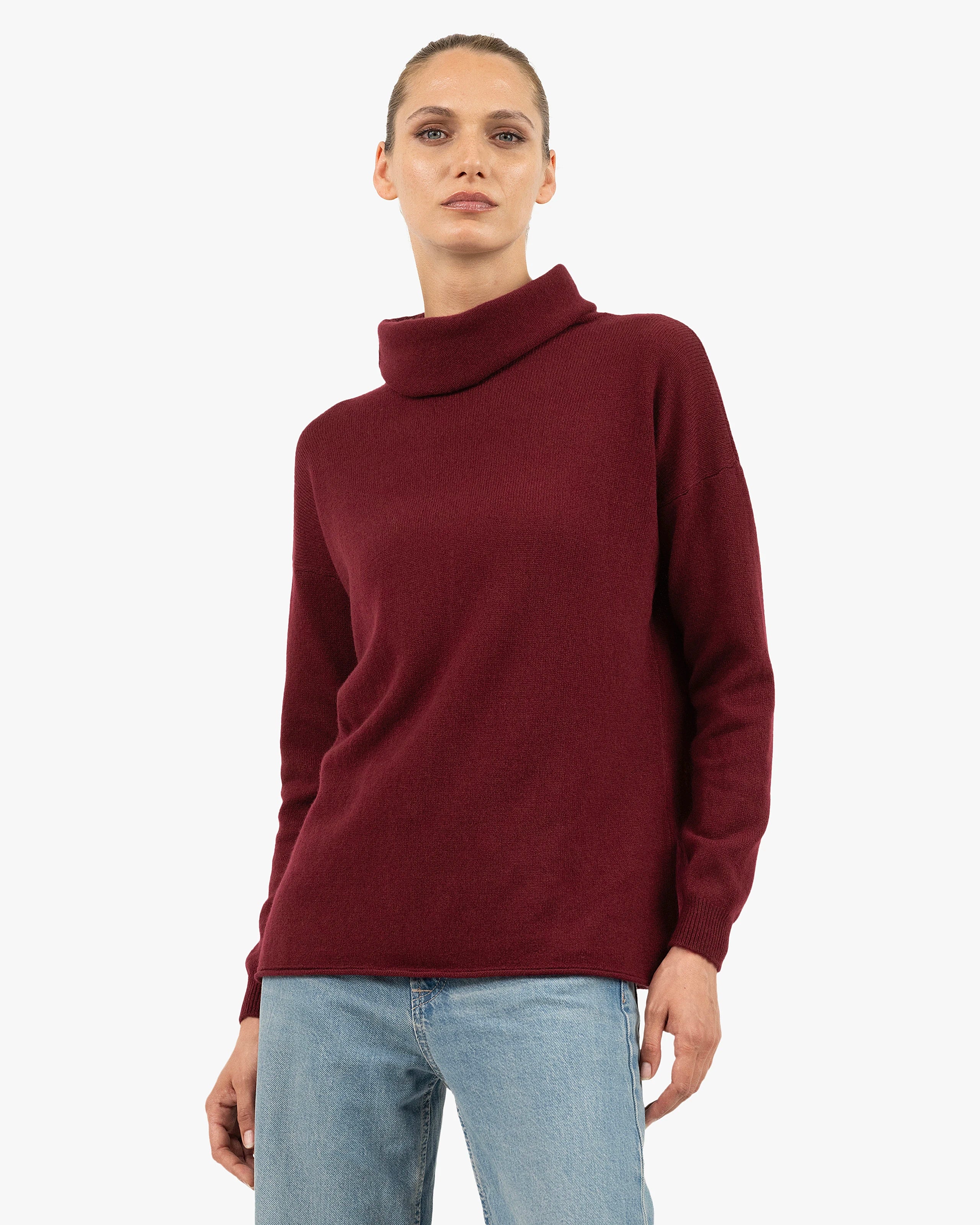 Lightness Cowl Neck Sweater - Bordeaux Cashmere