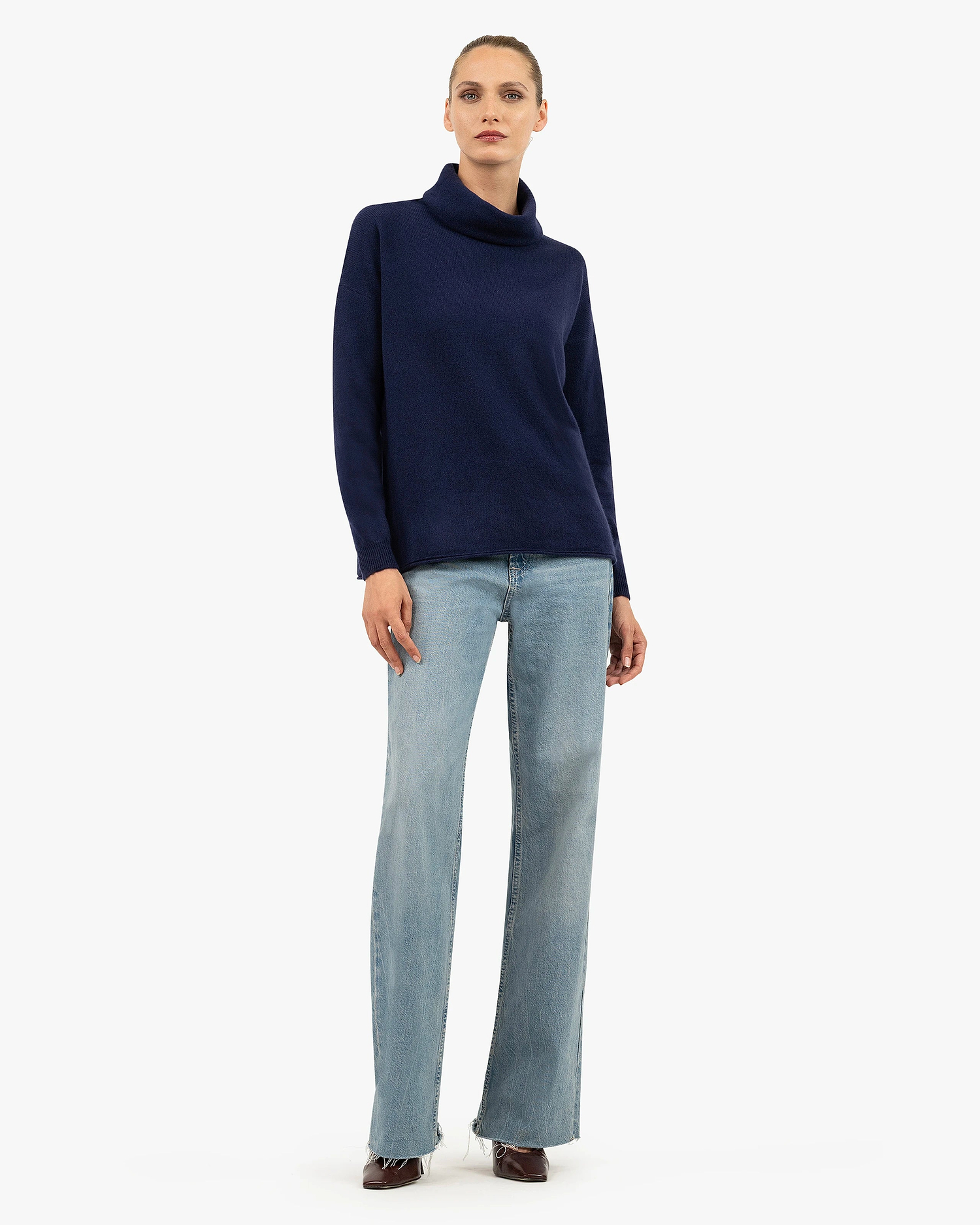 Lightness Cowl Neck Sweater - Blue Cashmere