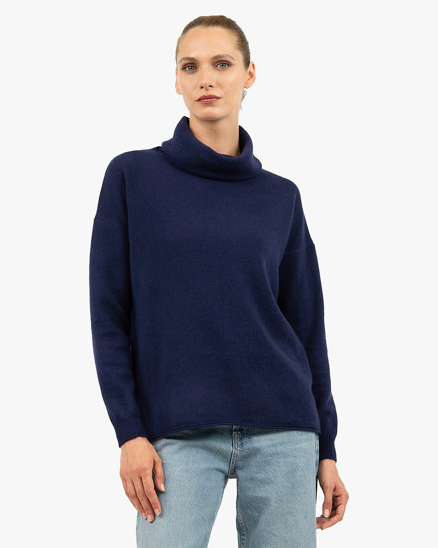 Lightness Cowl Neck Sweater - Blue Cashmere