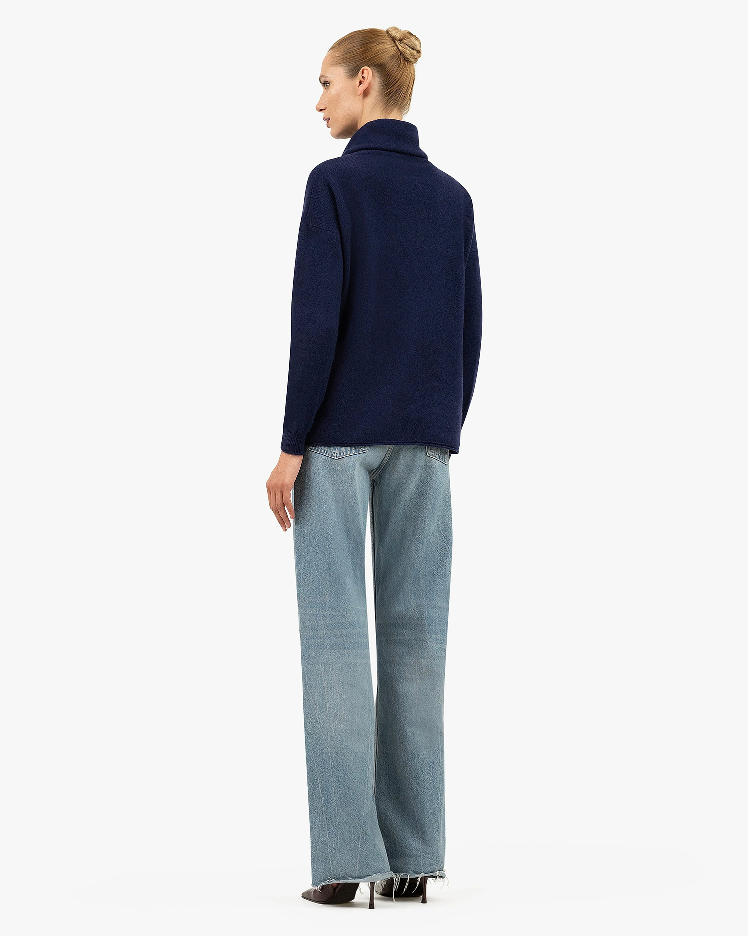 Lightness Cowl Neck Sweater - Blue Cashmere