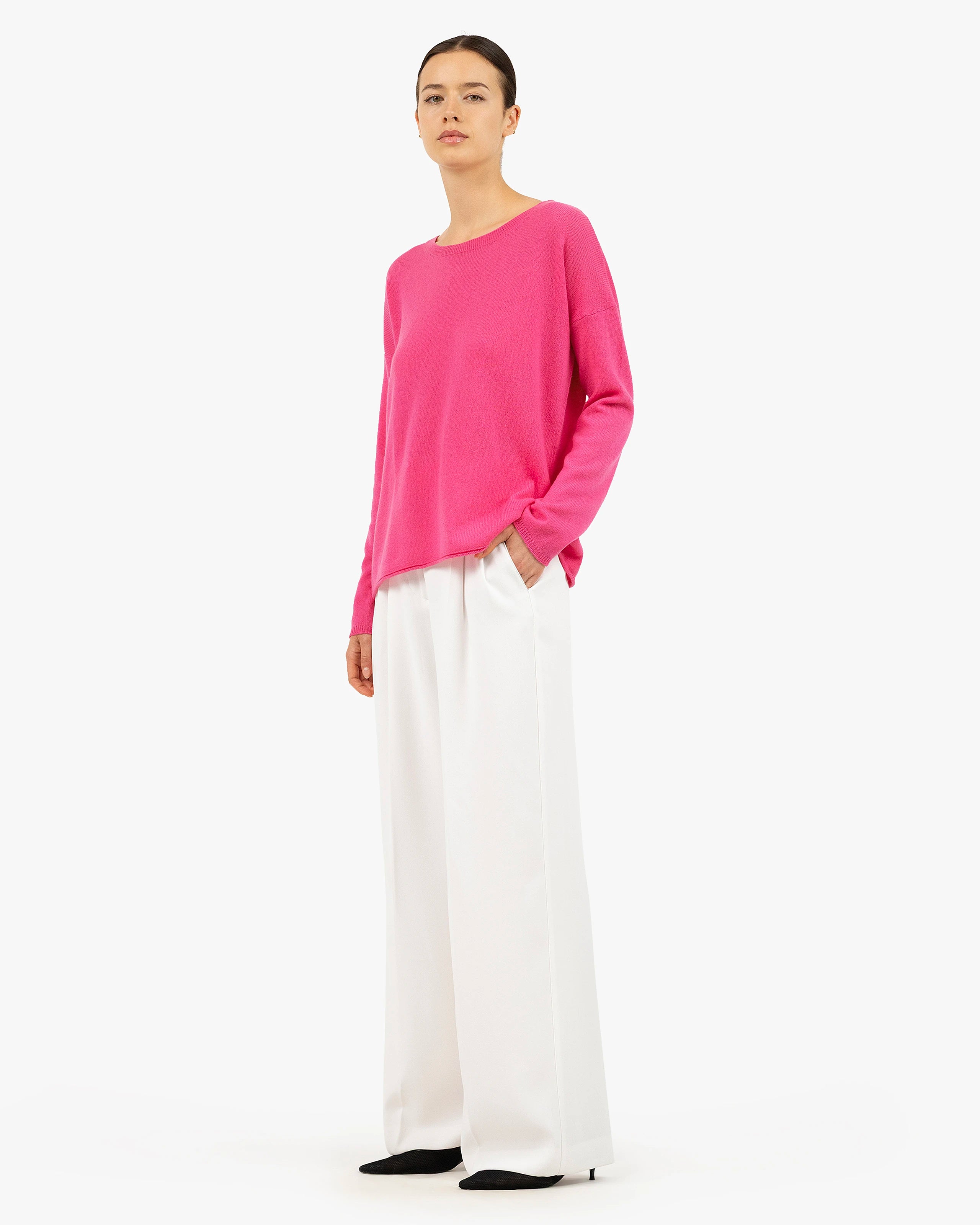 Lightness Crew Neck Sweater - Fuchsia Cashmere