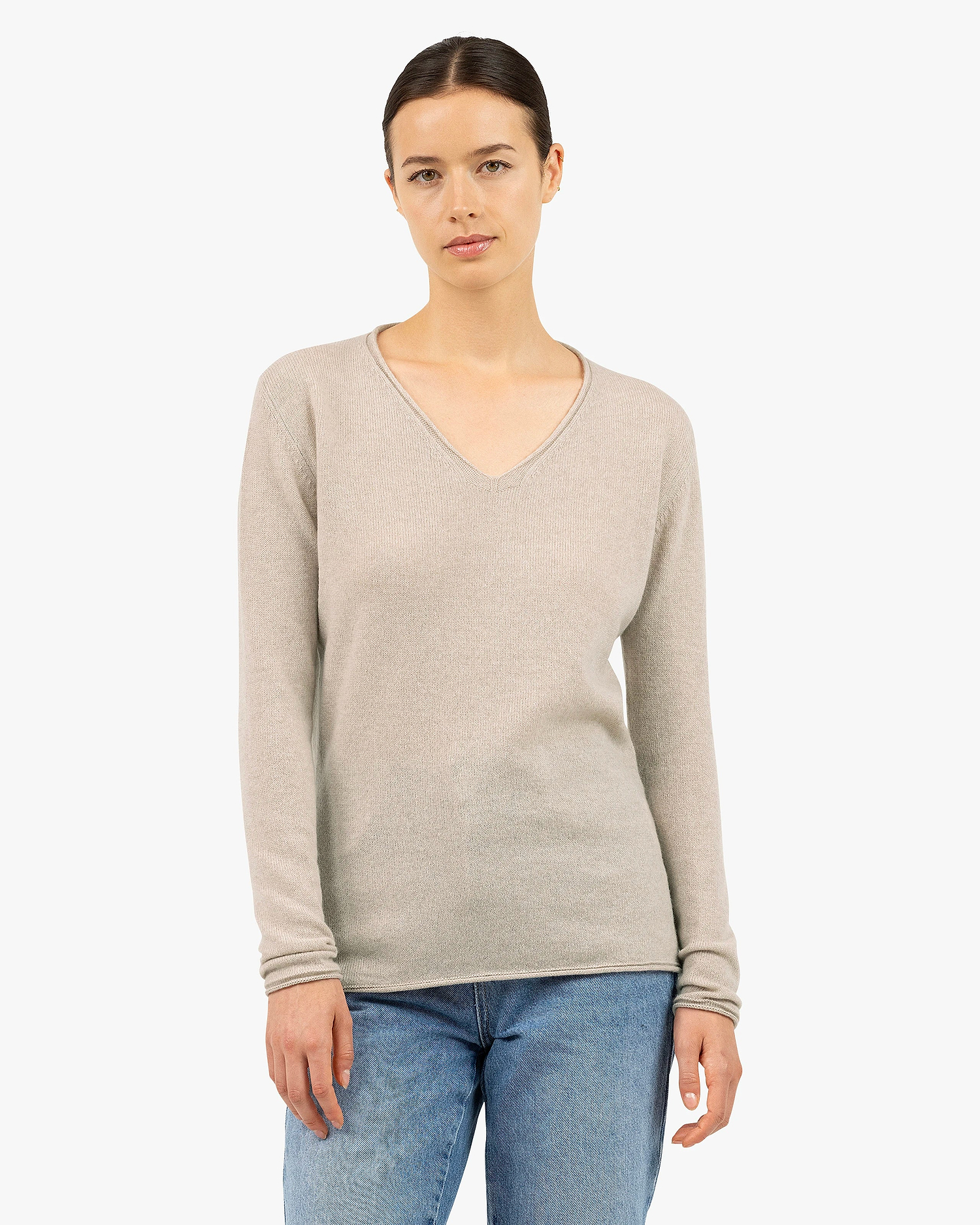 Lightness V-Neck Sweater - Beige Cashmere
