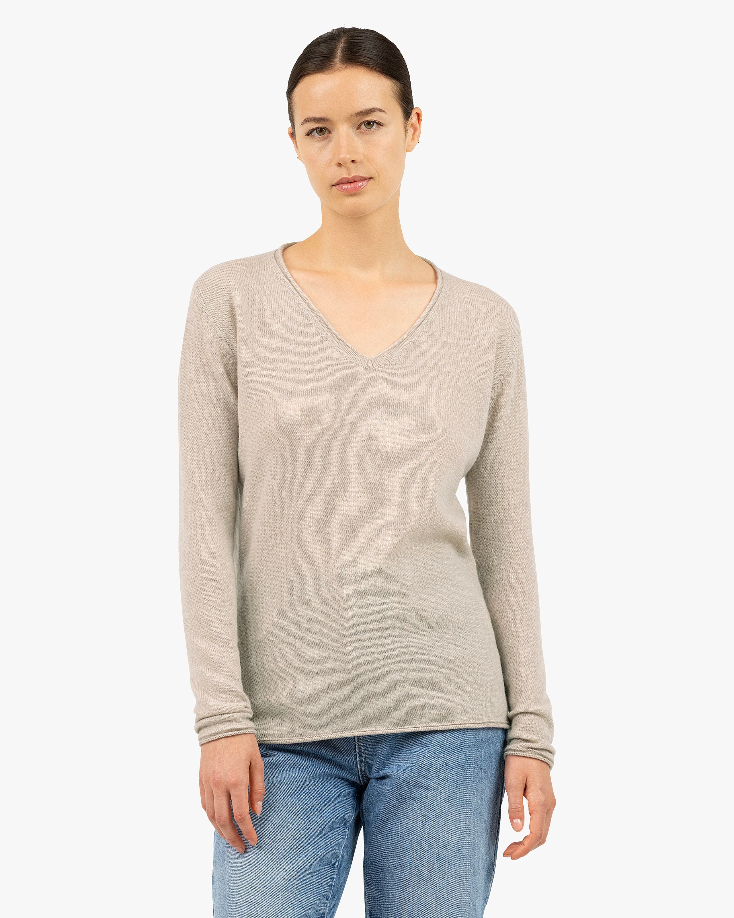 Lightness V-Neck Sweater - Beige Cashmere