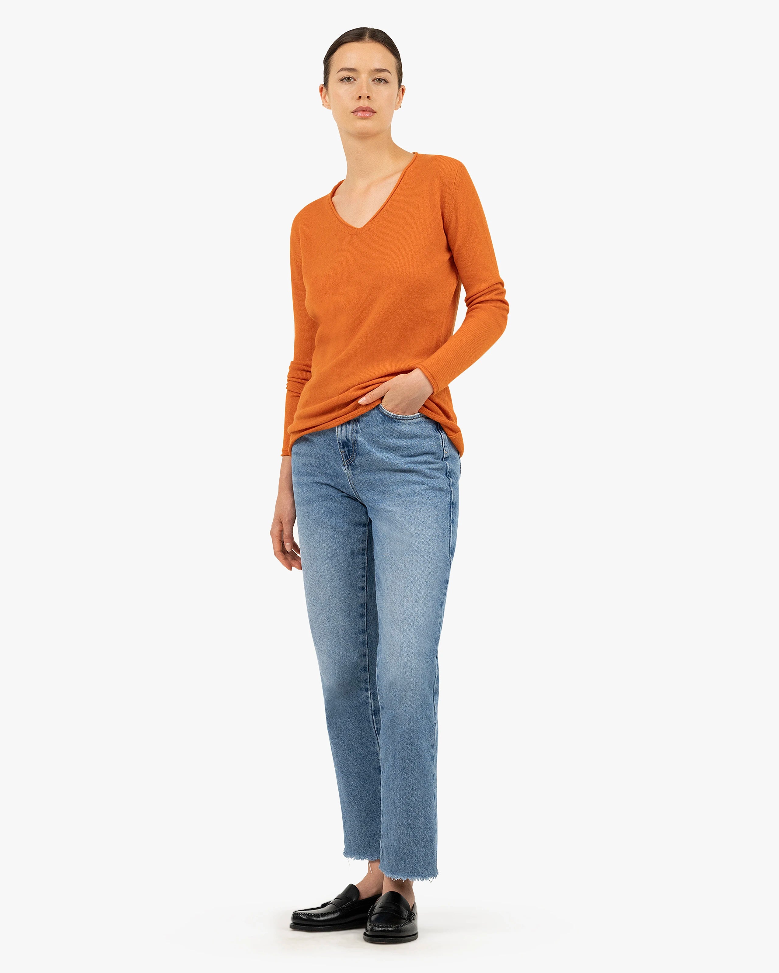 Lightness V-Neck Sweater - Orange Cashmere