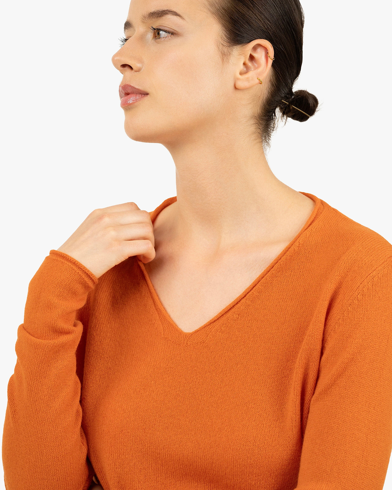 Lightness V-Neck Sweater - Orange Cashmere