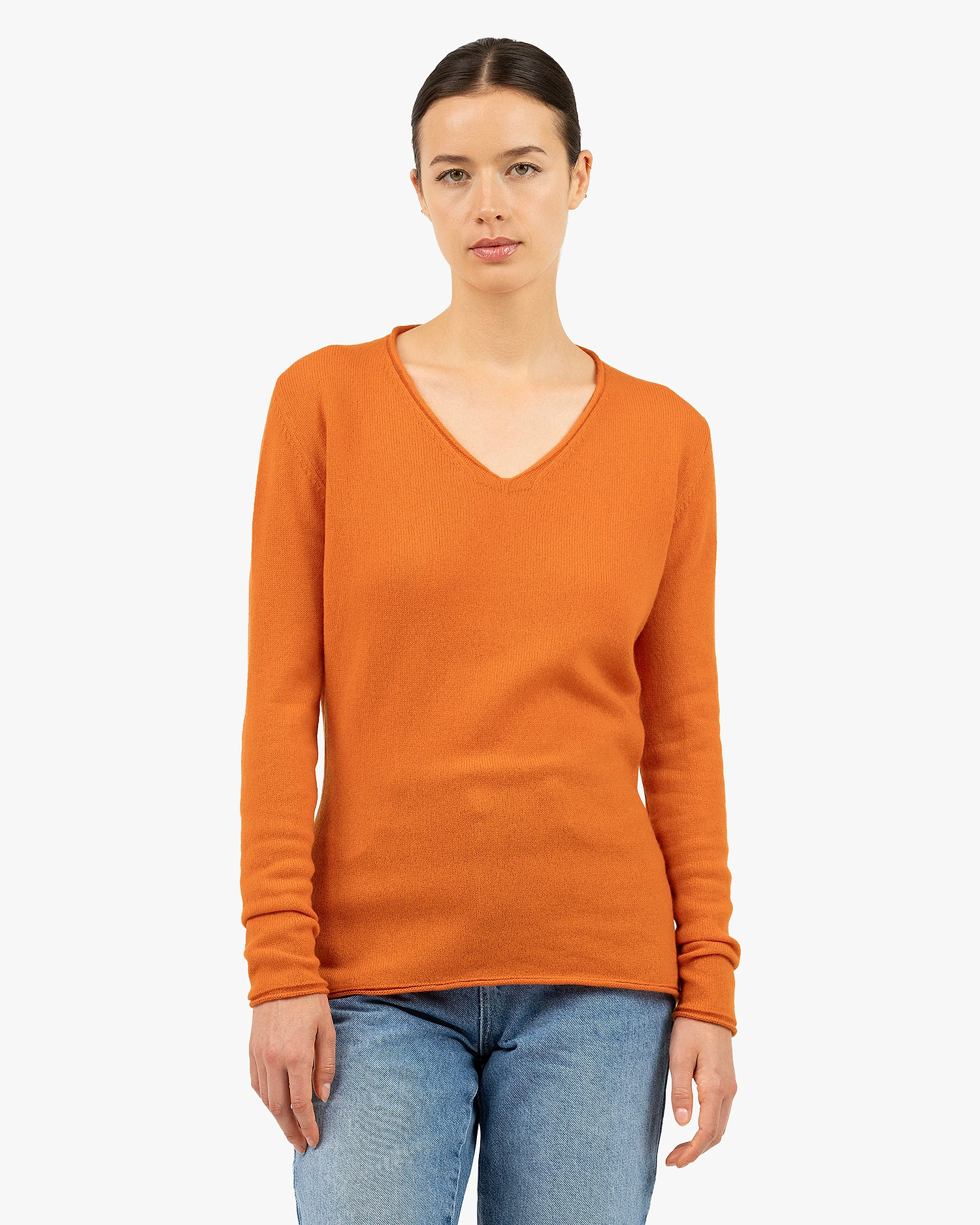 Lightness V-Neck Sweater - Orange Cashmere