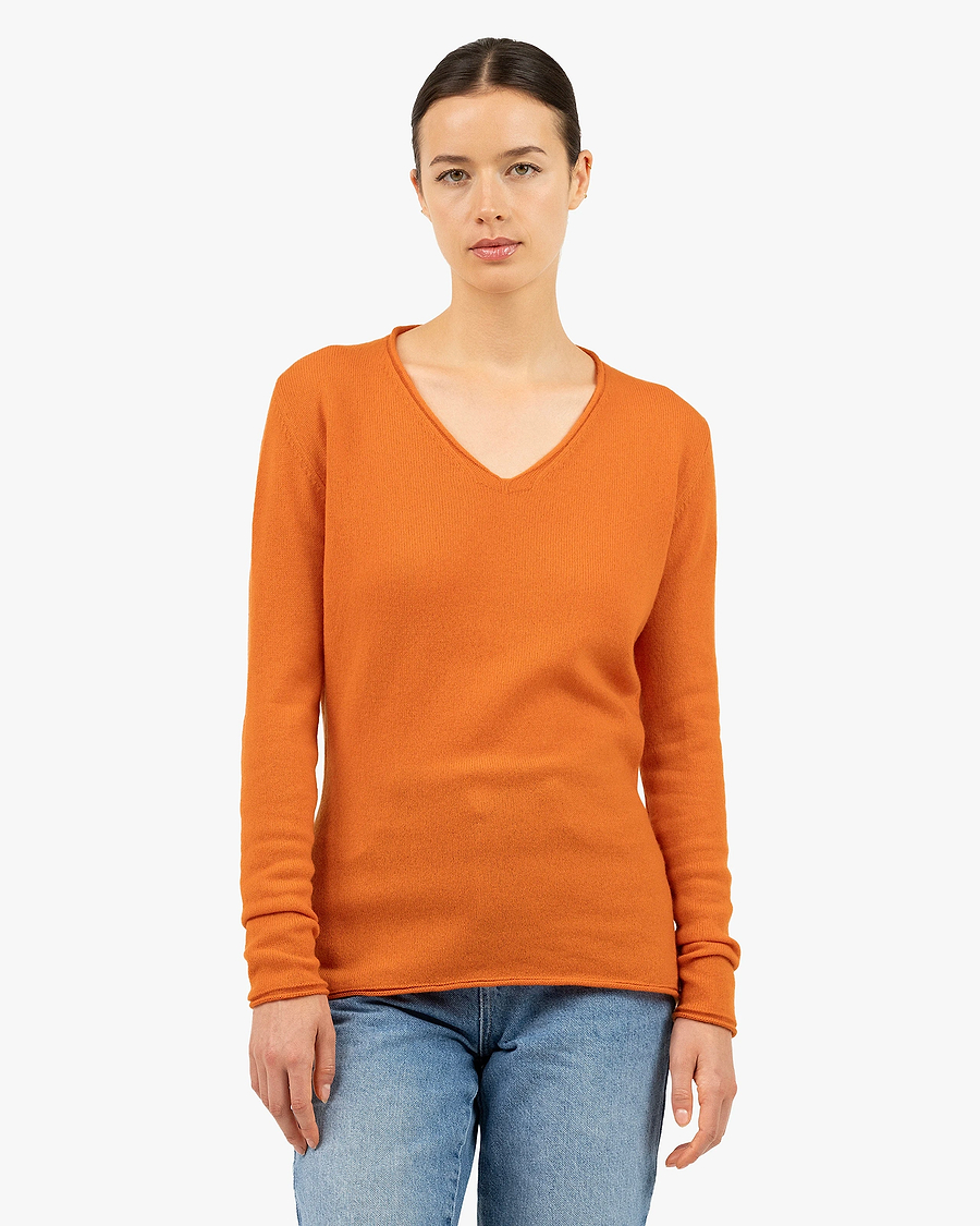 Lightness V-Neck Sweater - Orange Cashmere