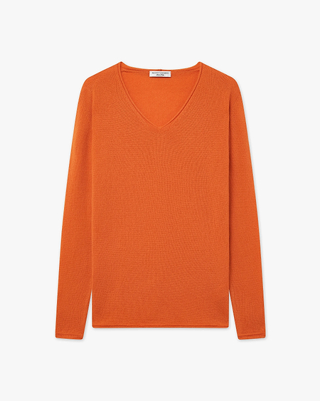 Lightness V-Neck Sweater - Orange Cashmere